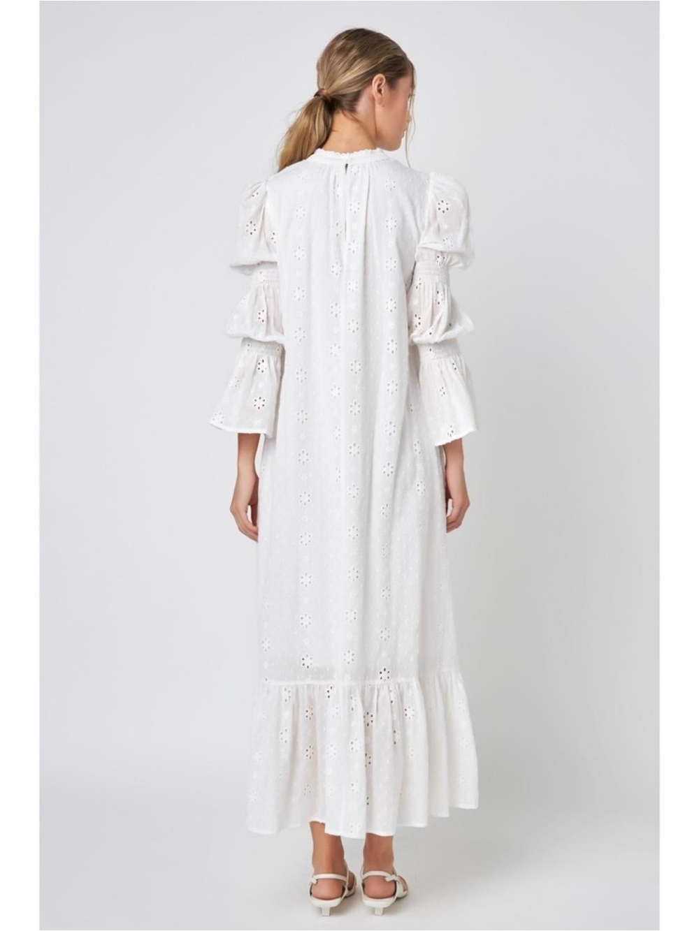 English Factory White Eyelet Maxi Dress with Puff Sleeves - Picture 3 of 5